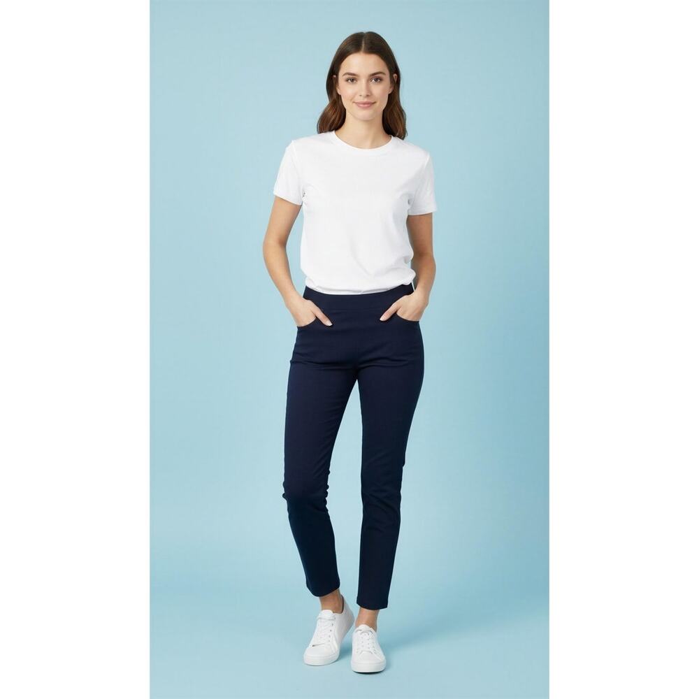 Lulu-B Women's Navy Blue Pull-On Straight Pants Size Medium Casual Stretchy